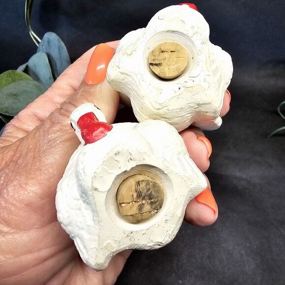 Vintage White Chalkware Plaster Turkey Thanksgiving Salt & Pepper Shakers w/cork - Picture 6 of 10